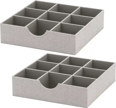 Image de Organisateur de tiroir - Boîte de rangement - Tri de vêtements - 9 compartiments - 36x36x8 cm - Gris