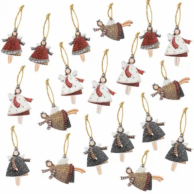20 Holzengel-Anhänger Weihnachtsbaumdeko 6 cm