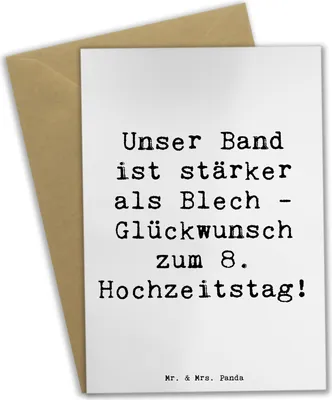 Produktbild von Mr. & Mrs. Panda Grußkarte Spruch 8. Hochzeitstag Blechhochzeit - Weiß - Geschenk, Glückwunsch zum, Partnerschaft, personalisierte Geschenke, einladungskarten, Heirat