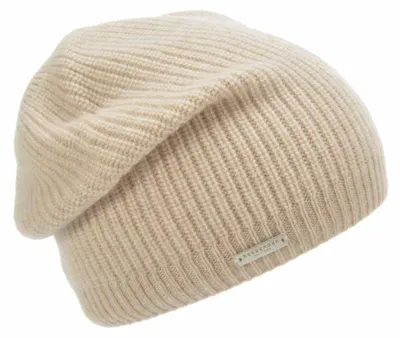 Seeberger Strickmütze-Beanie aus 100% Kaschmir im Rippmuster in beige