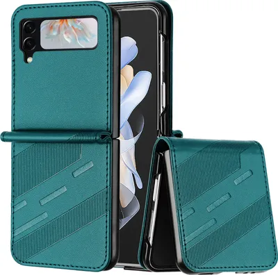Produktbild von Hülle für Samsung Galaxy Z Flip 3, Kunstleder Brieftaschen Handyhülle mit Kartenfach und Standfunktion Grün