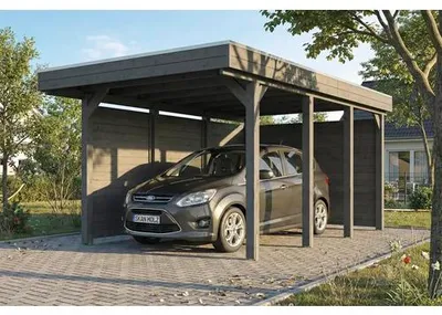 Produktbild von Einzelcarport SKAN HOLZ Friesland inkl. Rückwand, Seitenwand, Pfostenanker 320 x 555 cm schiefergrau