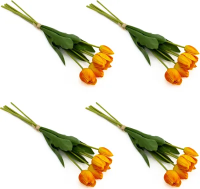 Produktbild von künstlicher Tulpen-Strauß orange 4 Bündel Kunstpflanze Tulpe gebunden Tulip Bund
