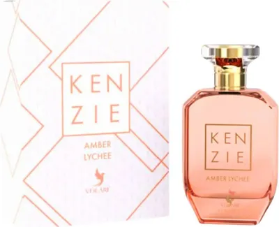 A perfume bottle and its packaging are displayed side-by-side against a white background.