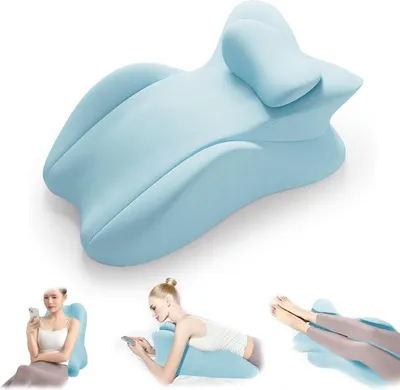 Image de （Bleu）Coussin cervical en mousse à mémoire de forme pour adultes en position ventrale - Coussin ergonomique en forme de coin pour le sommeil sur le ventre, la lecture et le soutien du dos et de la nuque
