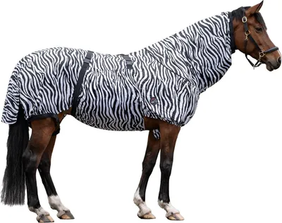 Productafbeelding van Paardendeken - Eczeemdeken Vliegen - Bescherming Paard - Zebra Print Ademend - 145 cm - Wit Zwart