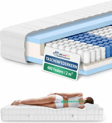 Produktbild von AM Qualitätsmatratzen | Orthopädische 7-Zonen Taschenfederkernmatratze | 105x190 cm | H4 | 105/190 | Federkernmatratze | Härtegrad H4 | 7 Zonen | 20 cm Höhe