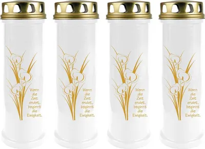 Produktbild von Grabkerze Weiß 4er Pack ( Druck Gold ), 100 Stunden/Kerze, Motiv: Calla