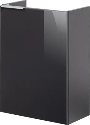 Produktbild von Fackelmann KARA Waschbeckenunterschrank schmal Unterschrank für Waschtisch im Gäste-WC (44 cm x 60 cm x 24,3 cm) Türanschlag rechts SBC Badezimmerschrank hängend in Anthrazit/Schwarz Hochglanz