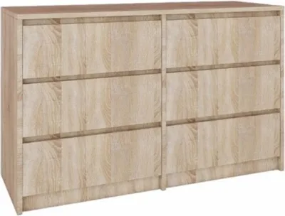 Produktbild von Sonoma Eiche Kommode mit 6 Schubkästen, Modern Minimalistischen Schrank für Schlafzimmer Wohnzimmer, Laminatplatte, 120x43x77 cm