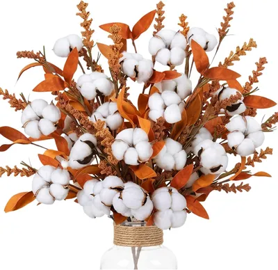 2 Baumwollzweige mit 11 Blüten, Herbst, für DIY Vase, 55 cm