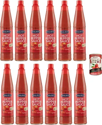 Produktbild von 12x Santa Maria, würzige Chili-Pfeffer-Sauce, perfekte Begleitung zu mexikanischen und nicht-mexikanischen Gerichten, ideal zum Würzen von Gemüse, Eiern, Fleisch, 85 ml + Italian Gourmet pelati 400gr