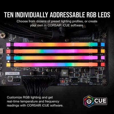 Obrázok produktu pre Corsair Vengeance RGB , 16 GB, 2 x 8 GB, DDR4, 3200 MHz, 288-pin DIMM, Čierna