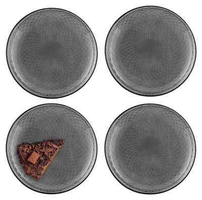 Immagine prodotto di Set di 4 piatti piani in vetro, ideali per dessert, con decorazioni colorate, diametro 17,4 cm