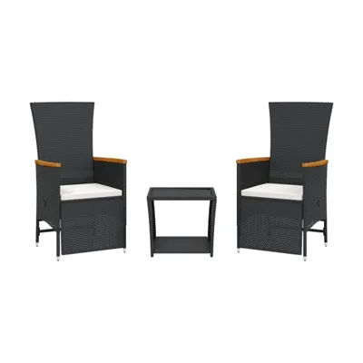 Obrázek produktu pro 3dílný zahradní jídelní set s polštáři Black Poly Rattan