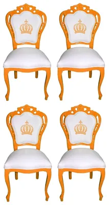 Produktbild von Pompöös by Casa Padrino Luxus Barock Esszimmerstühle Weiß / Orange - Pompööse Barock Stühle designed by Harald Glööckler - 4 Esszimmerstühle - Barock Esszimmermöbel