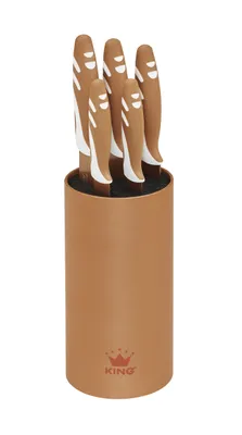 Produktbild von 6tlg. Messerblockset KING® KUPFER Edelstahl beschichtete Klingen plus Messerblock / 1x Kochmesser 20cm, 1x Brotmesser 20cm, 1x Universalmesser 12.5cm, 1x Ausbeinmesser 20cm, 1x Gemüsemesser 8.5cm