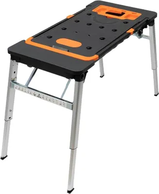Imagen del producto de Banco de trabajo plegable 7 en 1, banco de trabajo móvil con ruedas, capacidad máxima de carga de 250 kg, altura ajustable, mesa de trabajo plegable, dimensiones: 139 x 59 x 78 cm