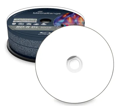 Immagine prodotto di 25 dischi BD-R a doppio strato da 50 GB per la scrittura su Blu-ray
