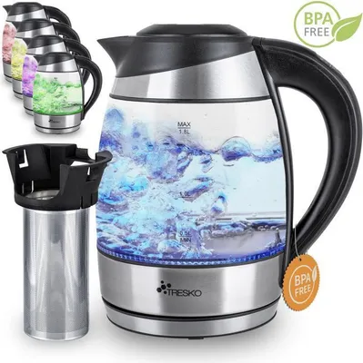 Produktbild von TRESKO® 1,8 l sklenená kanvica z nehrdzavejúcej ocele 2200W LED sklenená kanvica s funkciou udržiavania teploty