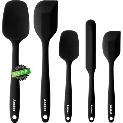 Productafbeelding van Siliconen spatels, set van 5, zwart, BPA-vrij, hittebestendig, vaatwasmachinebestendig
