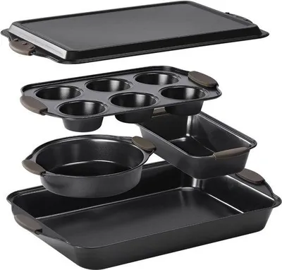 Produktbild von 5-teiliges Backformenset – Kuchenform, Muffinform, Brotform und Backblech – Mit Silikonen Handgriffen – Antiaufklebend – Herd- und Geschirrspülerbeständig