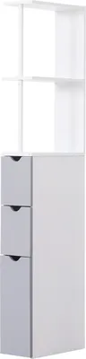 Produktbild von HOMCOM Moderner Badezimmer-Hilfssäulen-Badezimmerschrank, zusätzliche Badezimmermöbel mit 2 Regalen, 2 Schubladen und 1 Kippschutztür, 15 x 33 x 136,5 cm, Weiß
