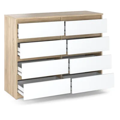 Produktbild von STIV Möbel | Kommode mit 8 Schubladen | Eiche Sonoma / Weiß Matt | 120 cm | modern & grifflos | Schlafzimmer & Wohnzimmer