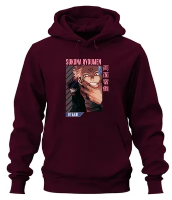 Produktbild von Sukuna Ryoumen Jujutsu Kaisen Dämon Rotaugen Otaku Anime Hoodie Kapuzenpullover, Burgundy, XXL