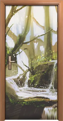 Produktbild von Türposter 90x200 cm Türaufkleber Türtapete Türfolie Klebefolie Wand Kunst Wasserfall in Wald Malerei