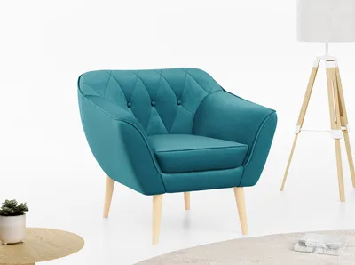 Produktbild von Sofa, Skandinavischer Stil, Holzbeine - PIRS - 1 Sitzer - Blau -Velours