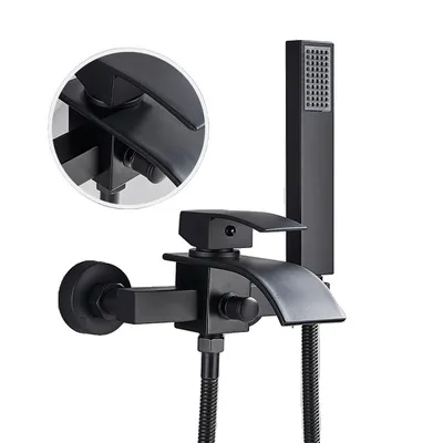 Produktbild von Badezimmer Badewannenarmatur, Wandmontage, Wasserfallauslauf, Matte Schwarz A