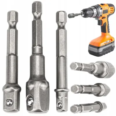 Produktbild von Stecknuss Adapter 1/4 3/8 1/2 Zoll Bohrmaschine Akkuschrauber Steckschlüssel Adapter Set 3-tlg Bitaufnahme gehärteter Stahl
