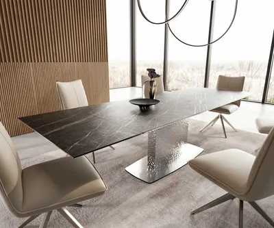 Produktbild von DELIFE Esstisch Edge 200-300x100 Keramik Laminam®Noir Desir Braun Wave Edelstahl ausziehbar