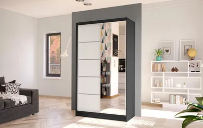 Produktbild von Eleganter Kleiderschrank ARINI 3 – Breite 100 cm, schwarz / weiß