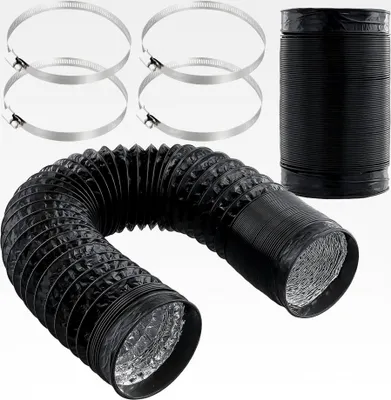 Produktbild von 2 Stück 2m x 100mm Abluftschlauch PVC, Abluftrohr Schwarz Flex-Schlauch mit 4 Schlauchschellen, Lüftungsschlauch Aluminium für Wachstumszelt, Trockner, Abzugshaube