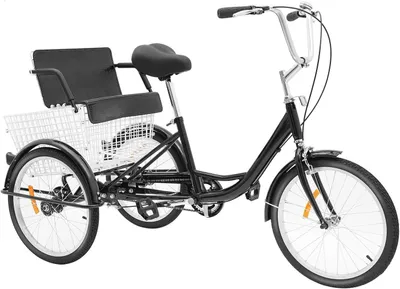 Productafbeelding van Driewieler voor volwassenen - Stadsfiets met mand - Boodschappen doen - Verstelbaar stuur en zitting - 20 inch wielmaat - Zwart
