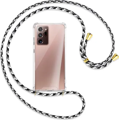 Produktbild von Handykette Backcover-Schutzhülle mit Band (Metall goldfarben) für Samsung Galaxy Note20 Ultra 4G,5G (N985,N986) - schwarz/grau/weiß