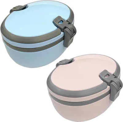 Produktbild von 2er Set Brot- und Lunchbox mit 2 Fächern Vesperdose Hellblau & Hellrosa Brotdose Snackbox Vorratsbox Brotbüchse Kunststoff BPA frei