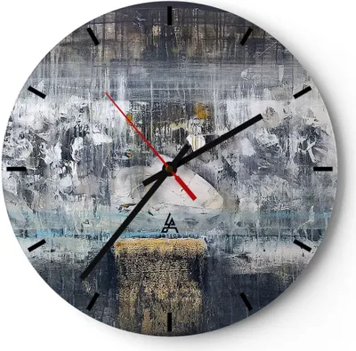 Produktbild von Wanduhr - Rund - Glasuhr - Abstraktion modern - 30x30cm - Schleichendes Uhrwerk - Lautlos - zum Aufhängen bereit - Dekoration Modern - Wanddekoration aus Glas - C3AR30x30-3474
