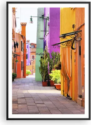 Produktbild von Gerahmtes Poster - Schwarzer Rahmen - Sommer Straße Haus - 70x100 cm - Wand Bild - Wanddeko - Wandbilder - Kunstposter - Wandposter - Bilderrahmen - Bilder - Kunstdruck - Wandbild - P2BPA70x100-3583