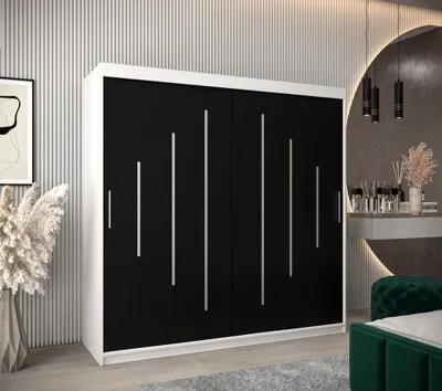 Obrázok produktu pre Šatníková skriňa ERIKA - šírka 200 cm, biela / čierna