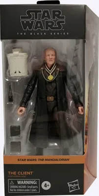 A Star Wars The Black Series action figure of 'The Client' from The Mandalorian, displayed in its original packaging.