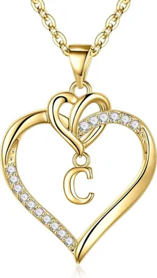 Image de TINGN Cadeaux de la Saint-Valentin Chaîne Cœur Femme Or 14K Plaqué Zirconia Initial Collier C