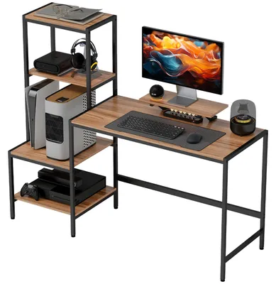 Immagine prodotto di Scrivania per computer con supporto per monitor | Colore: Marrone, Nero | Dimensioni: 150x48x125 cm