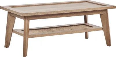 Obrázek produktu pro BELIANI Konferenční stolek na kávu světlé umělé dřevo ratan 40 x 50 x 100 cm rustikální s policí