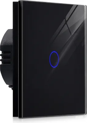 Produktbild von Navaris Touch Lichtschalter Wandschalter - mit Montagematerial Glas Panel und Status-LED - Licht Schalter innen außen - Einbauschalter Schwarz