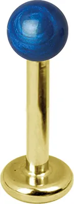 Produktbild von Karisma Edelstahl 316 L Gold Labret Piercing mit 2 Edelstahl 3mm Enemal Kugeln Blaue Perle - 8.0 Millimeter