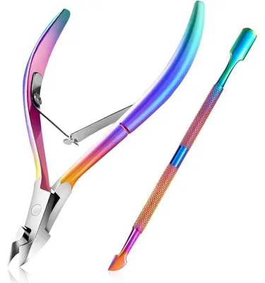Productafbeelding van Nagelriemtang met nagelriemduwer, roestvrij staal, regenboogkleuren, set