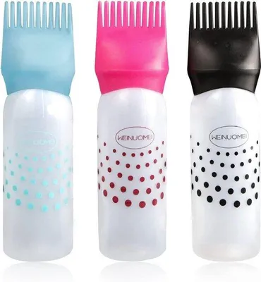 Productafbeelding van Unyqoos® 3-delige set applicatiefles met kam en borstel, van kunststof – voor het kleuren van het haar, het behandelen van de haaraanzet en de hoofdhuid